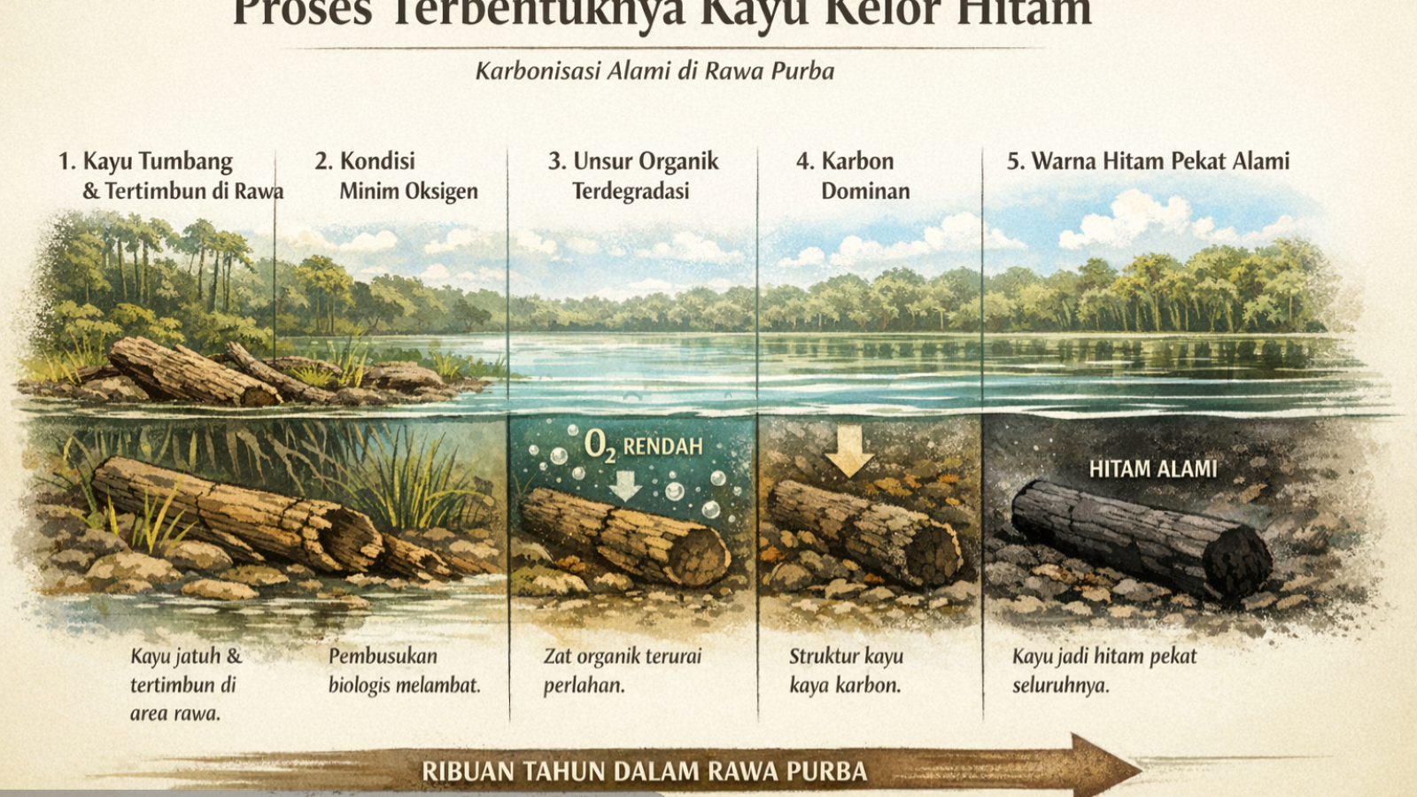 Terbentuknya karbonisasi kayu kelor hitam alami